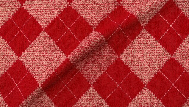 Red and Pink Argyle Knit Fabric Texture Closeup
