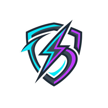 Modern Shield Gaming Logo with Lightning Bolt Icon