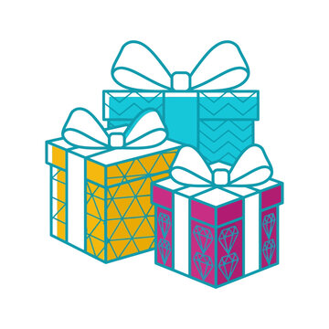 Set of Three Colorful Gift Boxes with Geometric Patterns