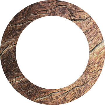Large circular wooden frame texture with a transparent background