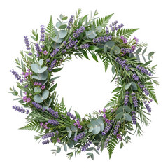 Fototapeta premium Elegant purple lavender and fern wreath with lavender botanical greenery decoration as isolated object