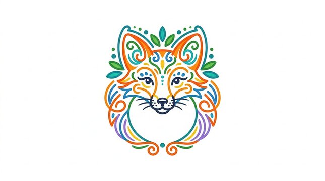 colorful fox head with decorative swirls