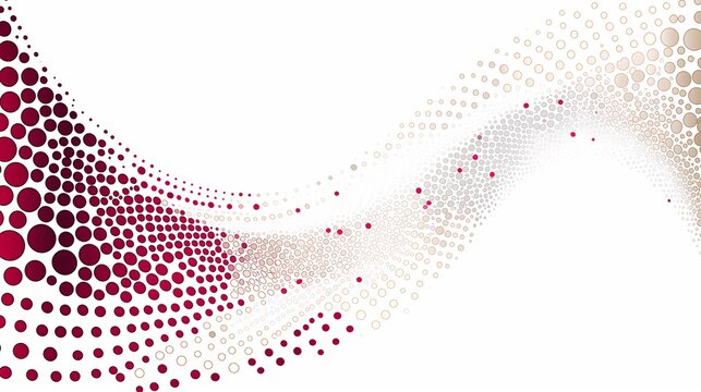 Flowing Kpop wave pattern of gradient halftone dots shifting from burgundy to cream, abstract dotted curve element for minimalist poster layouts, packaging decor