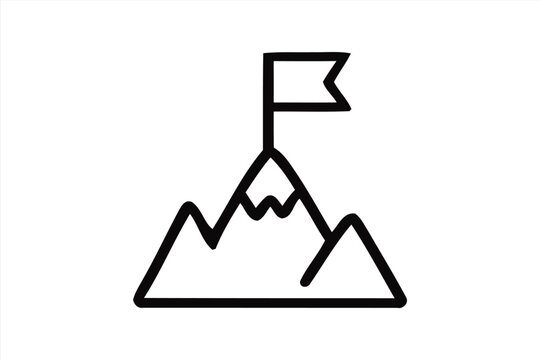 Mountain peak icon with a flag on top, symbolizing achievement, success, goal setting, and reaching the summit