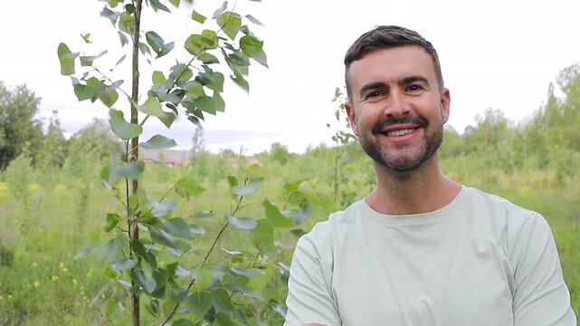 Landowner smiling next to Poplar Tree on His Plantation 