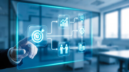 Fototapeta premium Futuristic Business Strategy and Digital Transformation Concept with Interactive Technology Touchscreen Display
