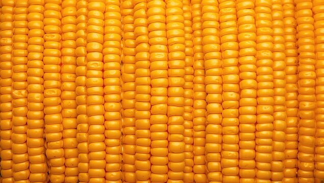 Closeup of Yellow Corn Kernels Stacked in Full Frame
