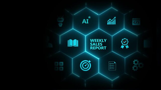 Weekly sales report concept. Data analytics for driving agile decision making, improving process, adjusting the sales strategy. Sales volume, leads, new accounts, revenue. Sales performance indicator.