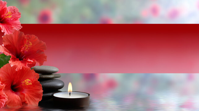 Saint Teresa of Avila Feast Day spiritual reflection with hibiscus flowers and zen candles for a peaceful meditative background