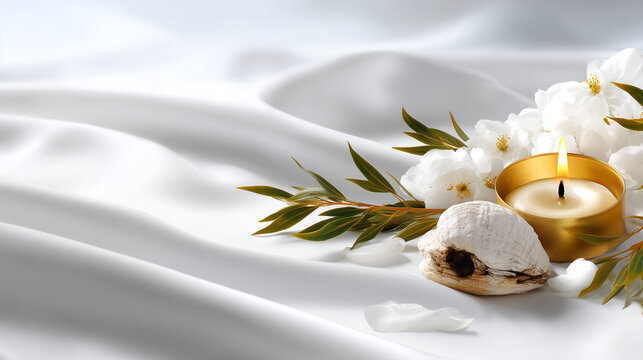 Elegant Celebration Setting for Saint Teresa of Avila Feast Day with White Flowers and Candlelight