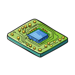 Fototapeta premium Isometric illustration of a single computer processor chip with blue circuitry and green board