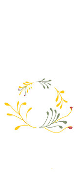 Autumn floral round frame template with yellow and green branches. Fall season decorative foliage circle border illustratio isolated on transparent or white background, png