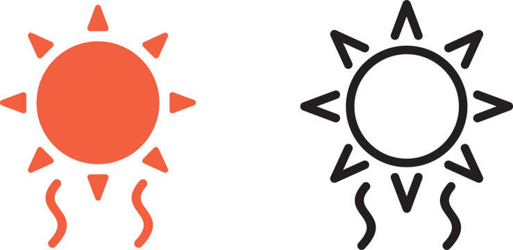 Heat Wave Weather Icon. Hot Sun Symbol. Simple Pictogram for High Temperature, Summer Climate, Weather Forecast, Global Warming and Outdoor Safety.