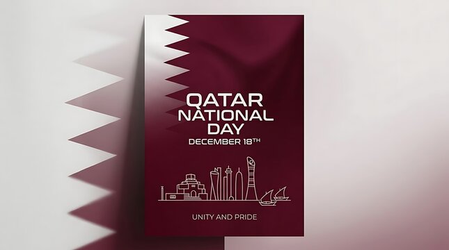 Qatar national day celebration with flag and city skyline illustration, identity