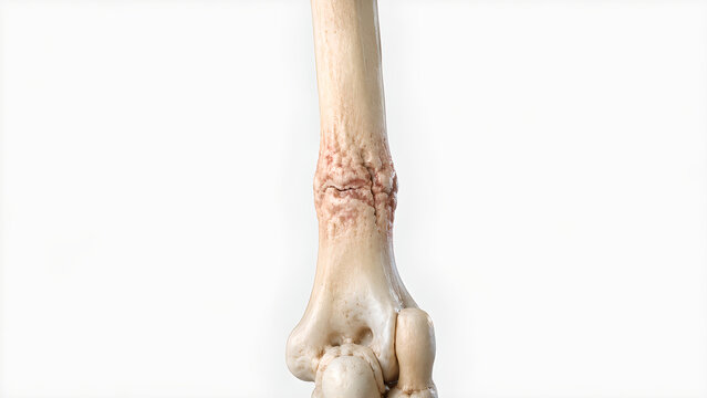 Bone fracture healing with callus formation in photorealistic medical 3D render, realistic long bone anatomy for orthopedic education, healthcare communication, radiology, and patient learning