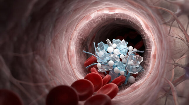 Cancer Immunotherapy Concept, Immune cells attacking tumor inside blood vessel representing oncology medical research and targeted cancer treatment