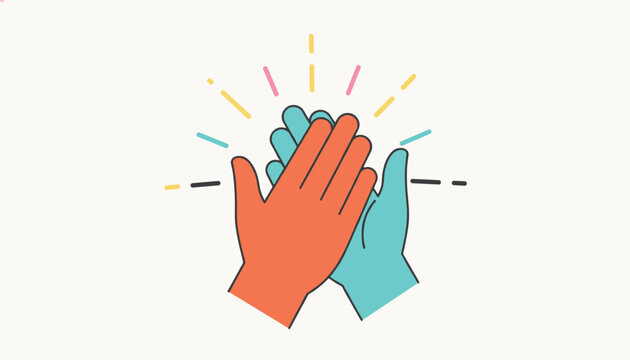Clapping hands showing high five celebration with colorful vibrant rays symbolizing partnership, success, and agreement.