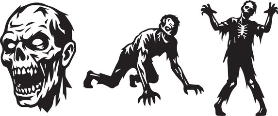 Fototapeta premium Zombie Silhouette Icons Set for Halloween and Horror