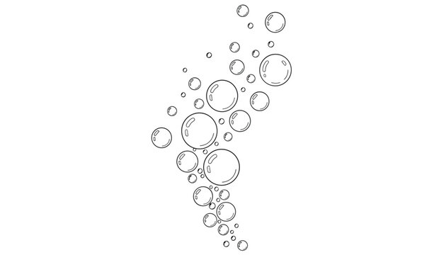 Line art illustration of floating water or soap bubbles rising up in a stream isolated on a clean white background.