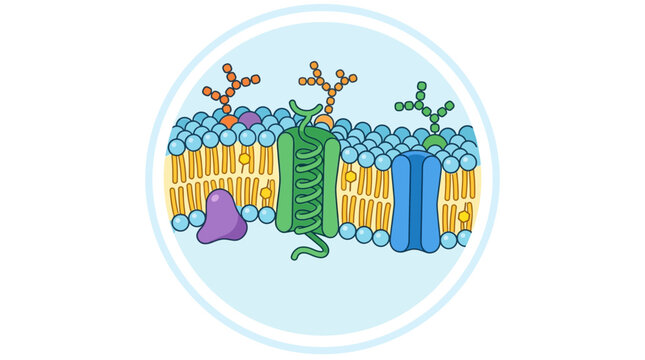 Illustration of a cell membrane with proteins and carbohydrates