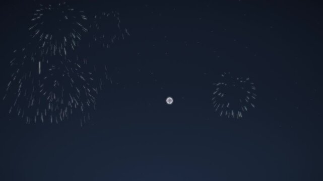 Colorful Fireworks Bursting Over Night Sky Seamless Loop in soft cyan tones