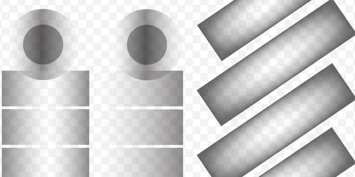Set of geometric shadow effects. Square, round and rectangular overlays of dark shadows falling from objects on floor. Realistic vector illustration collection isolated on transparent background