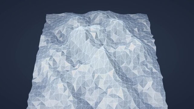 Rotating Low Poly Crystalline Terrain Mesh With Glowing Wireframe Edges Abstract Background Seamless Loop in soft navy tones