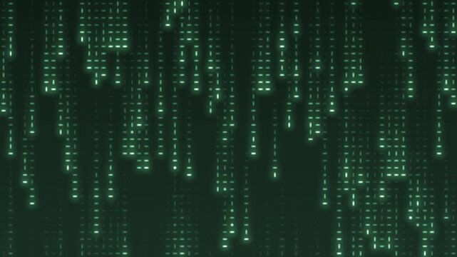 Falling digital code rain glowing streaks seamless loop in subtle green tones