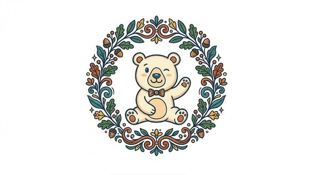 cute teddy bear in floral wreath