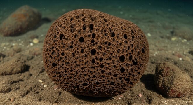 Underwater brown sponge on ocean floor
