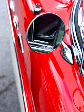 Red Vintage car sideview mirror
