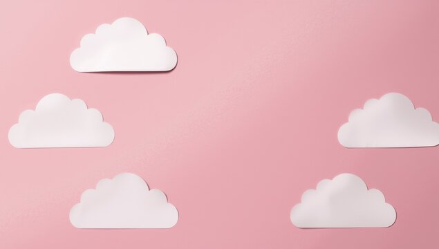 White Clouds Cutouts on Pink Background in Minimalist Style