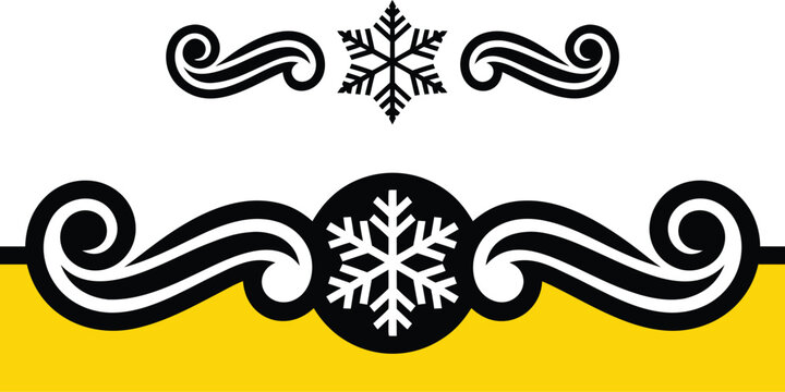 Christmas Snowflake Swirl Divider Vector Border Yellow Background
