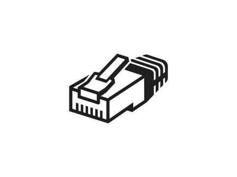 Detailed line art illustration of an Ethernet connector on a white background