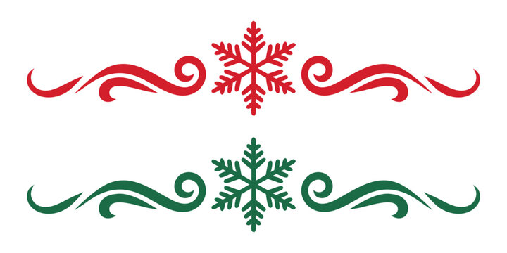 Red Green Christmas Snowflake Swirl Border Set Vector Divider