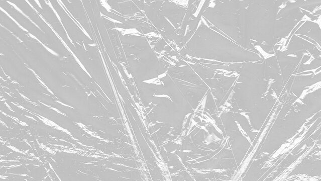 Crumpled transparent white plastic. Realistic stretched plastic sheet texture background with folds and wrinkles