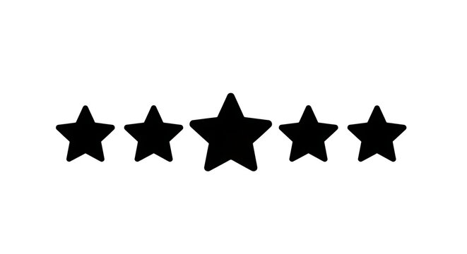 Five star rating icon. Black star shapes for customer feedback and review score.