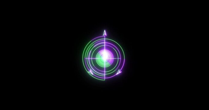 Neon WiFi Signal Icon Animation on Black Background, Glowing Wireless Internet Symbol, Network Connection UI Icon, Seamless Loop 4K Motion Graphics.