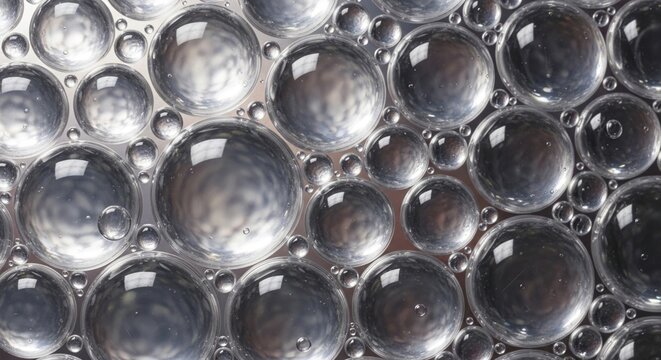 Close-up of water droplets on transparent surface. Macro view of condensation and moisture texture for clean design backgrounds.