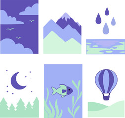 Obraz premium Cute pastel nature and travel elements bundle vector illustration