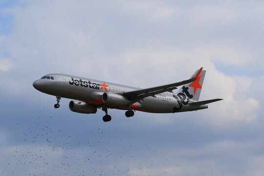 Jetstar Japan Airbus A320 landing on January 14, 2016 in Fukuoka, Japan.