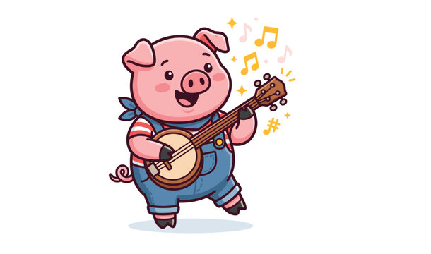 Cartoon pig playing a banjo guitar