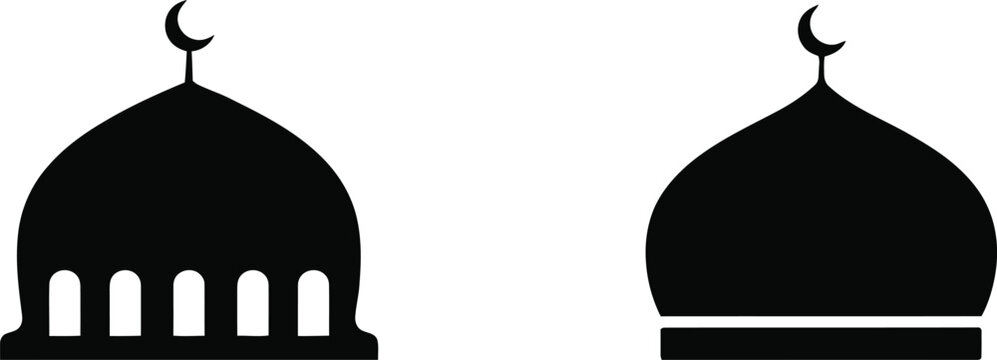 Two black silhouette mosque domes with crescent moons  mosque dome silhouette