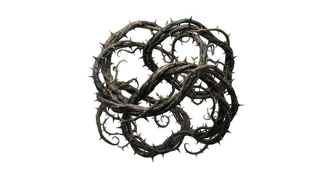 A twisted thorny vine wreath isolated on a black background for a happy halloween transparent background png image design element for your spooky projects