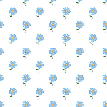 Minimalist Blue Daisy Seamless Pattern on White Vector Background