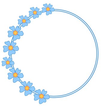Minimalist Blue Floral Round Frame Template Vector