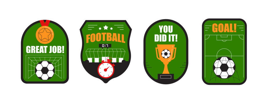 Geometric Soccer Sticker Set with Sports Phrases, Football Icons