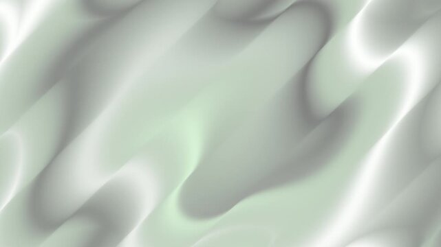 Abstract white silver silk satin background with soft diagonal waves. Elegant smooth liquid metallic drape backdrop illustration. Modern pale green tint dynamic metallic fold texture.