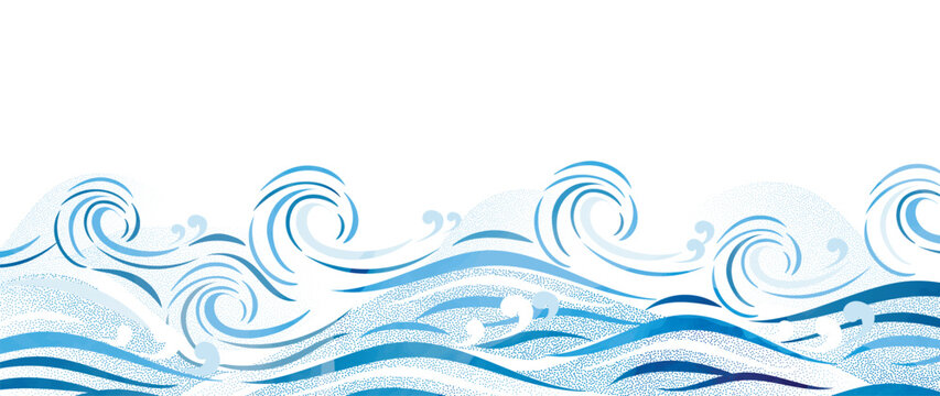 Ocean wave background vector. Abstract blue flowing water with layered curved lines and luminous gradient. Modern marine design for banner, poster, cover, wallpaper and presentation.