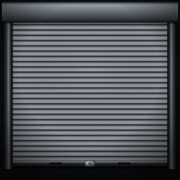 Closed metallic roller shutter door background
